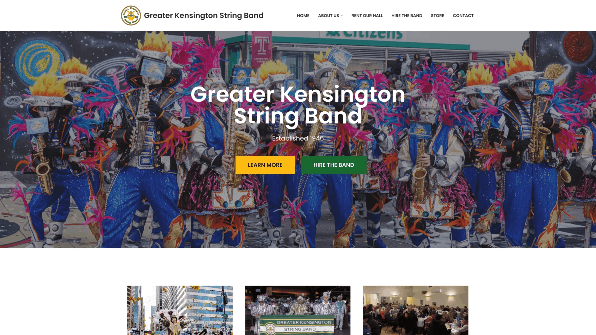 Greater Kensington String Band website designed by Unparalleled Developers, LLC