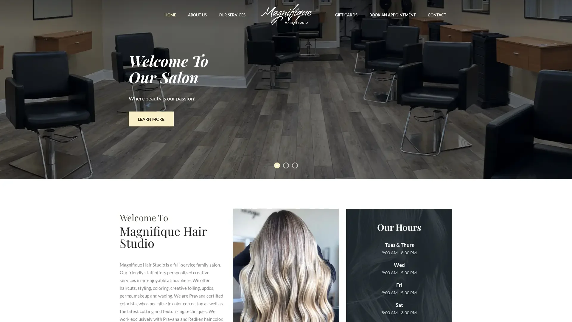 Magnifique Hair Studio's website designed by Unparalleled Developers, LLC