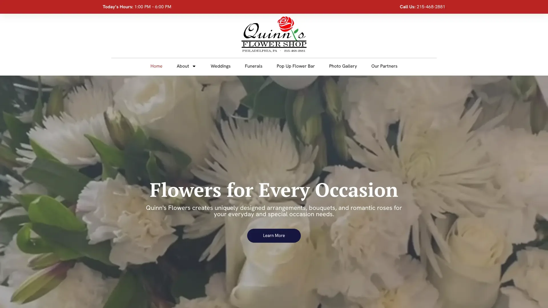 Quinn&rsquo;s Flower Shop's website designed by Unparalleled Developers, LLC