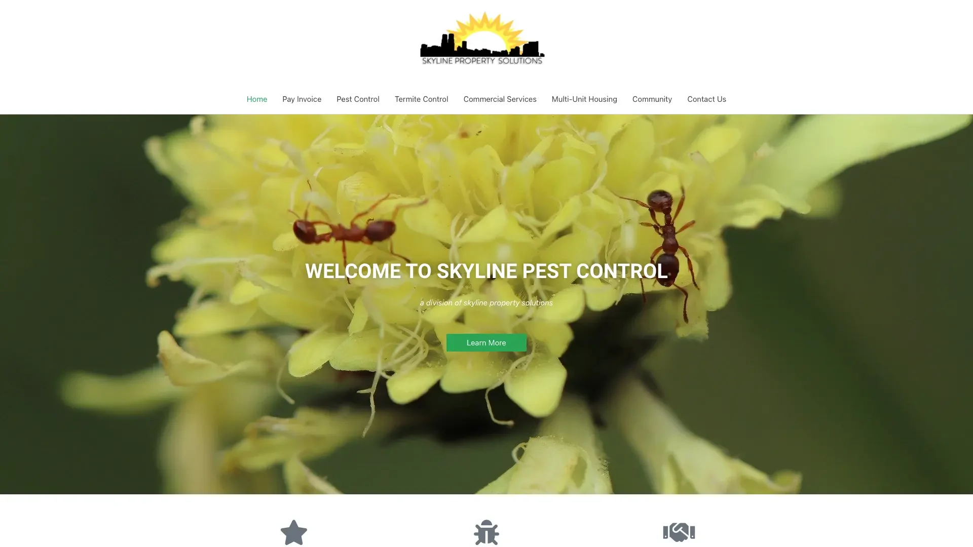 Skyline Pest Control's website designed by Unparalleled Developers, LLC
