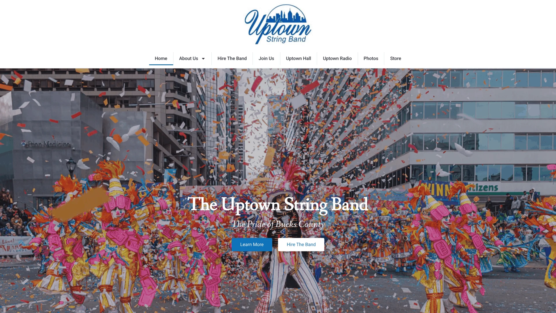 Uptown String Band website designed by Unparalleled Developers, LLC