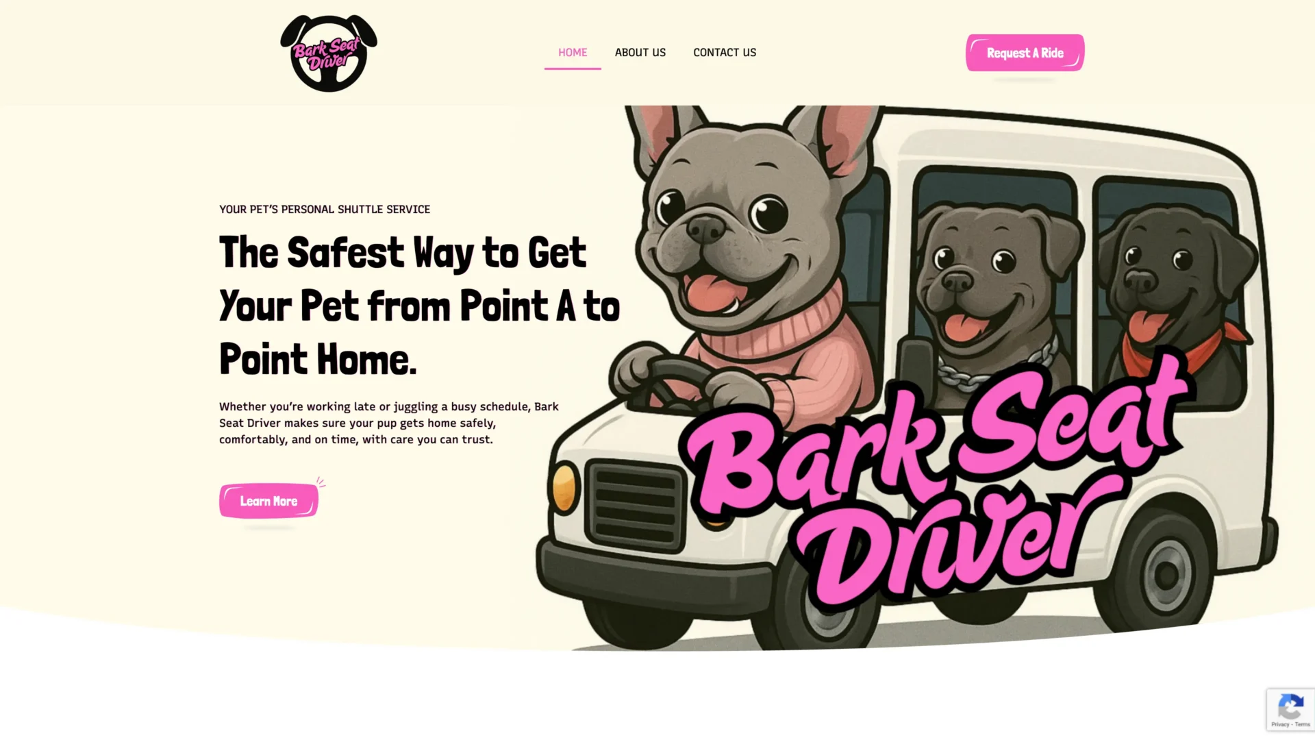 Bark Seat Driver website designed by Unparalleled Developers, LLC